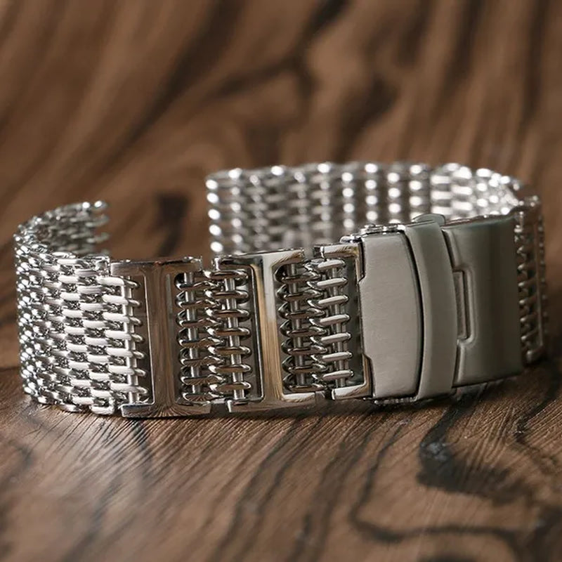 20/22/24mm Silver Stainless Steel Bracelet Shark Mesh Watch Band Men Wrist Strap Bracelet