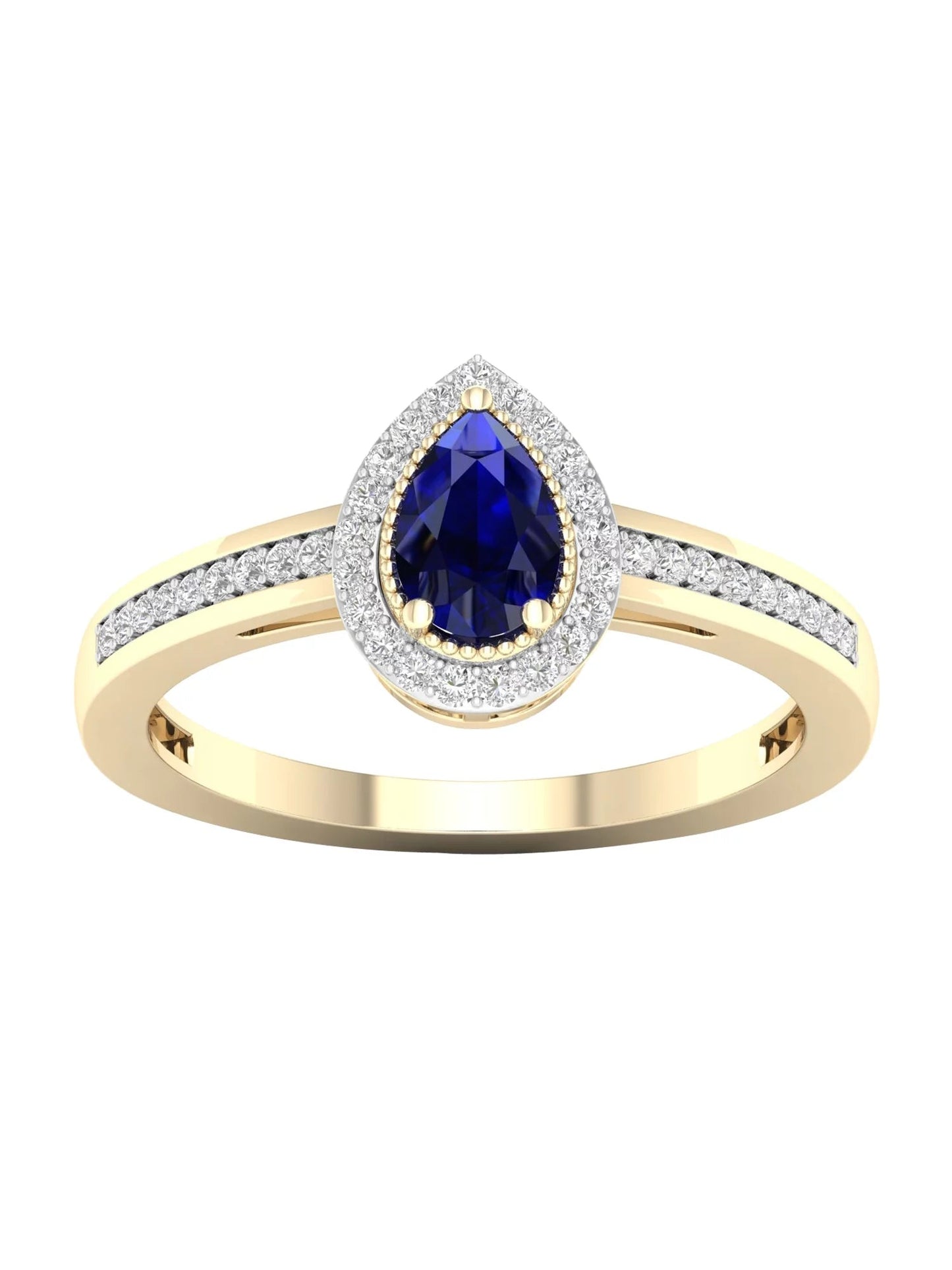 Gemstone 10K Yellow Gold Pear Blue Sapphire 1/8 CT TW Diamond Halo Women'S Ring
