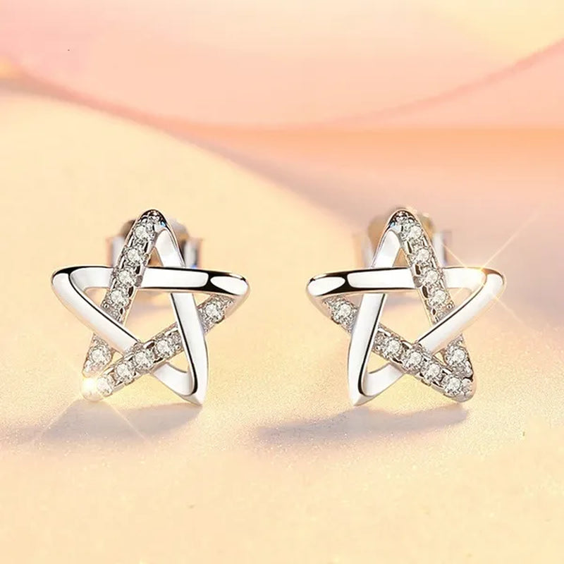 Mini Five-Pointed Star Stud Earrings for Women Silver Crystal Diamond Earrings for Gifts Fine Jewelry Brincos