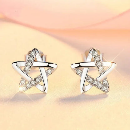 Mini Five-Pointed Star Stud Earrings for Women Silver Crystal Diamond Earrings for Gifts Fine Jewelry Brincos