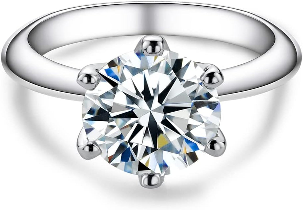 1/2/3/5CT Six Prong Solitaire Moissanite Ring, Thickened Gold Plated Silver, Gift for Wedding, Engagement and Anniversary with Certificate