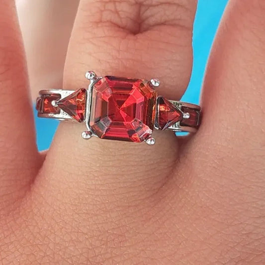 Princess Silver Plated Ruby Ring Romantic Wedding Proposal Party Valentine'S Day Gift Fine Jewelry Size 6 7 8 9 10