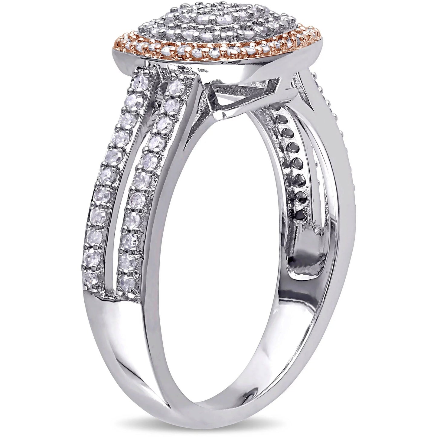 1/2 Carat T.W. Diamond Two-Tone Sterling Silver Double Halo Split Shank Ring