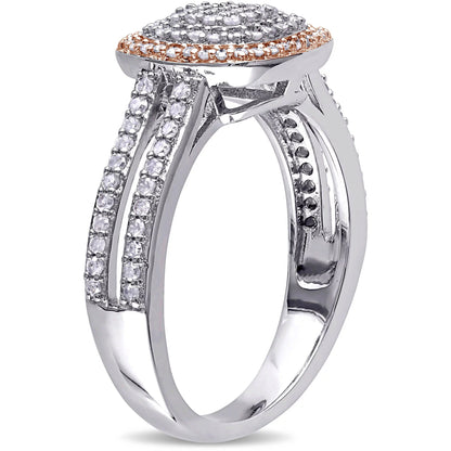 1/2 Carat T.W. Diamond Two-Tone Sterling Silver Double Halo Split Shank Ring