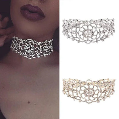 Full Diamond Pendant Necklace Crystal Rhinestone Choker Collar Women Wedding Jewelry