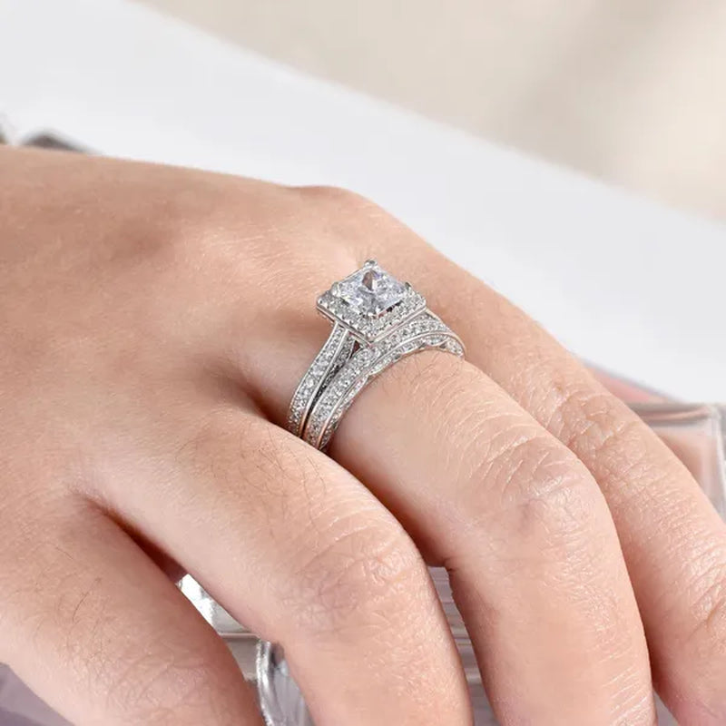 Newshe Vintage Wedding Ring Sets  Engagement Rings for Women Princess Cut AAAAA CZ 925 Sterling Silver Jewelry Gift Sz 4-13