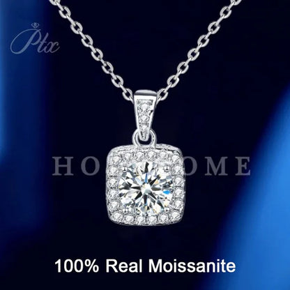 HOLYCOME 100% Real Moissanite Flower Necklace 14K Gold Plated Sterling Silver Necklace for Women VVS Diamond Square Necklace Pendant Jewelry