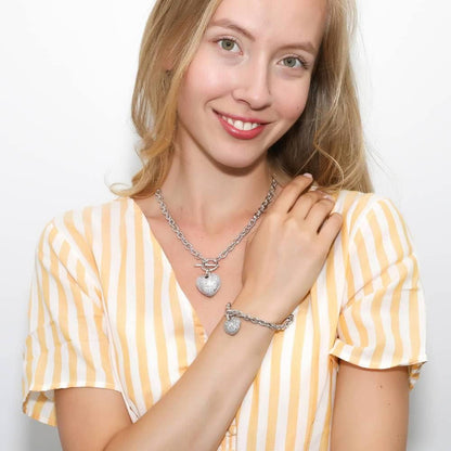 Heart Statement Medium Fashion Anniversary Toggle Pendant Necklace for Women (Gold-Tone, Silver-Tone)