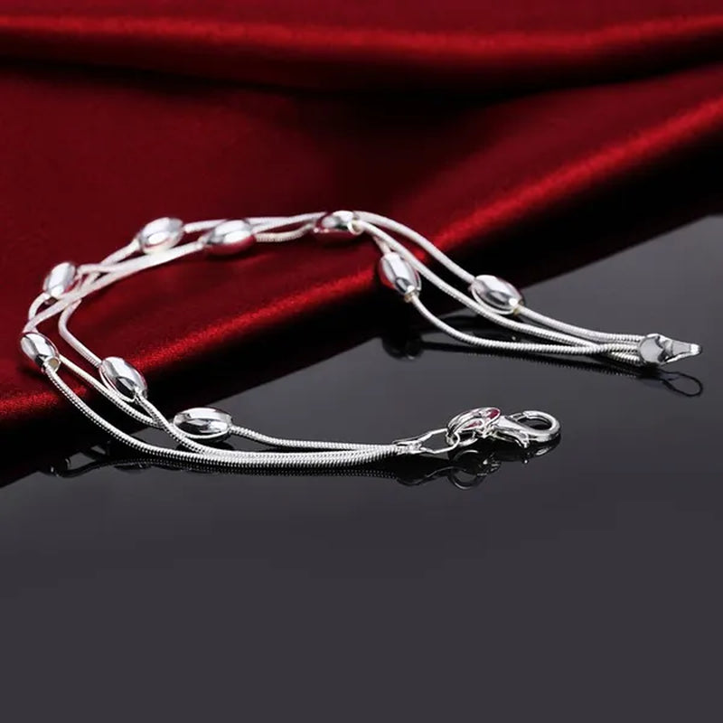 HOT! Fashion Exquisite 925 Sterling Silver Beads Chain Beautiful Bracelets for Women Fashion Wedding Cute Charm Bracelets Jewelry