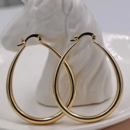 Simple Smooth Gold Plated Exaggerate Hoop Earrings Wedding Engagement Anniversary Jewelry Gift for Women