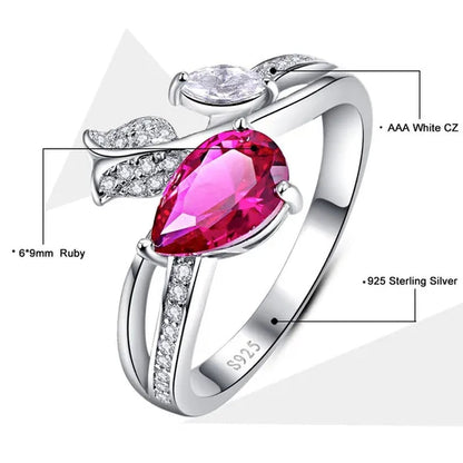 6*9Mm Pear Cut Sapphire & Ruby 925 Sterling Silver Jewelry Vintage Wedding Engagement Ring Christmas Gift Bride Engagement Anniversary Ring Size 6-10