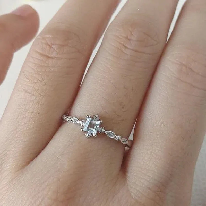 Women Cube Sea Blue Sapphire Fineness Rings Wedding Engagement Propose Ring Jewelry