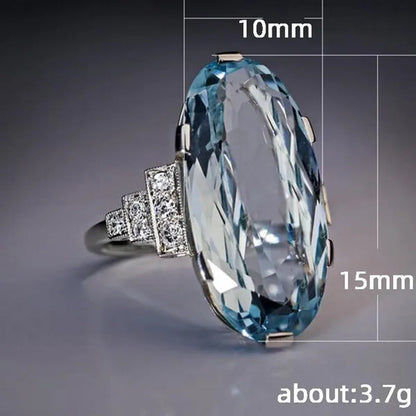Exquisite and Fashion Sea Blue Topaz Ring Elegant Vine Ring Diamond Jewelry Cocktail Party Accessory Christmas Annviersary Gift Proposal Engagement Wedding Band Rings for Women US Size 5-10