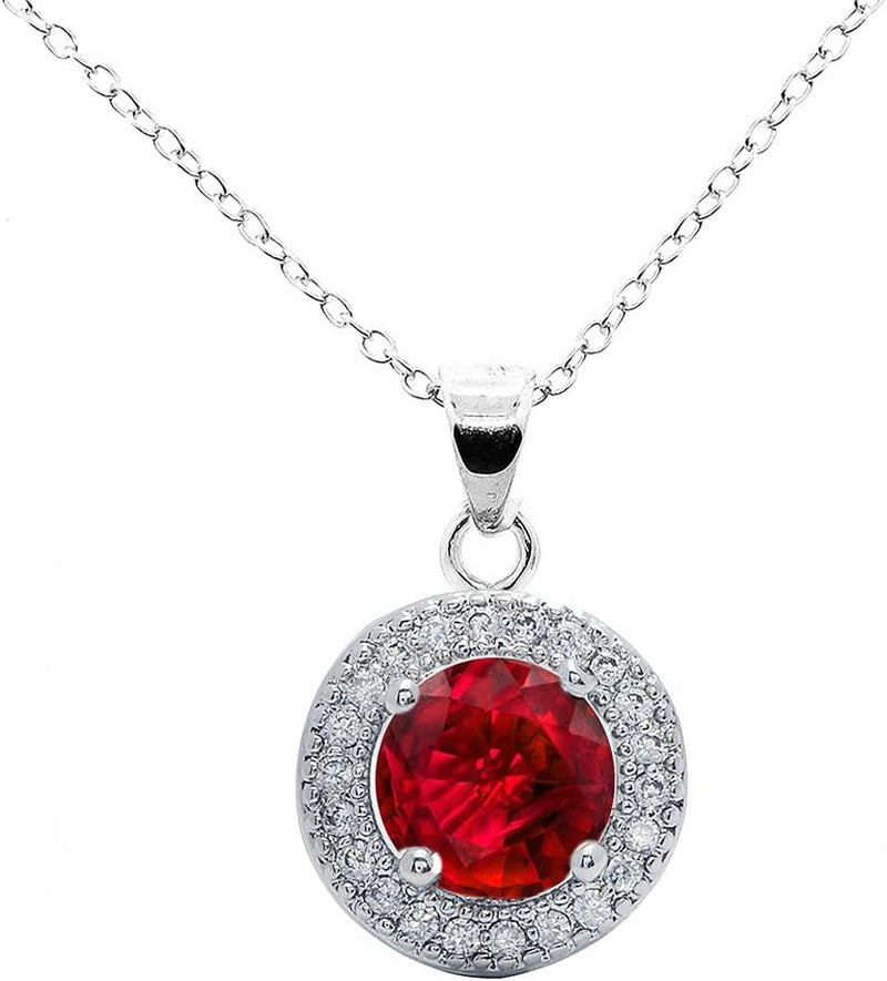 Mariah 18K White Gold round Cut CZ Halo Gemstone Pendant Necklace - Cubic Zirconia Halo Cluster Necklace W/Solitaire Rhinestone Crystal - Wedding Anniversary Jewelry