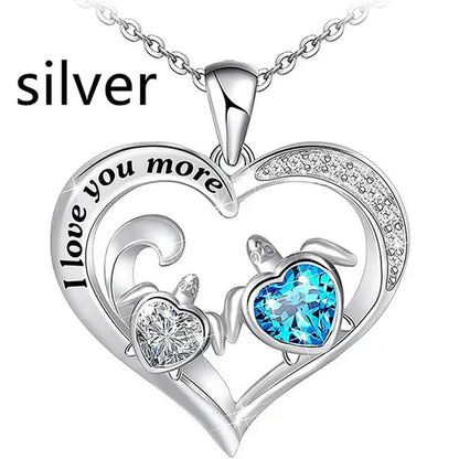 Exquisite Fashion Women Creative Heart Shaped Turtle Necklace Mother Child Turtle Sapphire Pendant Engagement Necklace Women Animal Jewelry Party Anniversary Gift