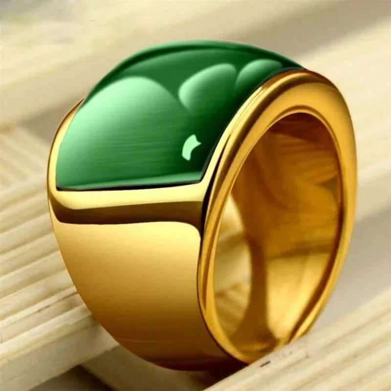 New Fashion Rings 316L Stainless Steel Gold Plated Simple Jewelry Ring With Opal For Men