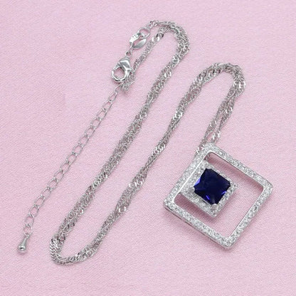 Women Fashion Silver Blue Zircon Ring Earrings Bracelet Pendant jewelry sets