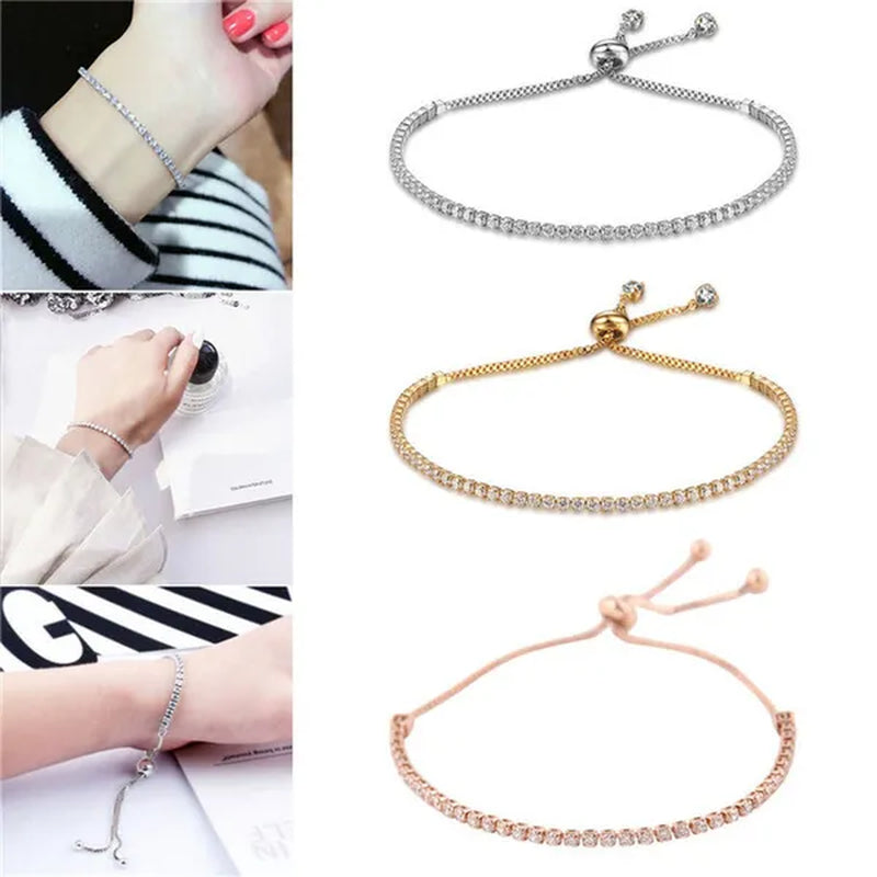 European and American Women Exquisite Diamond Crystal Push Pull Bracelet Nine Color Light Luxury Micro-Inlaid Zircon Simple Adjustable Student Bracelet for Women Crystal Bracelet for Women
