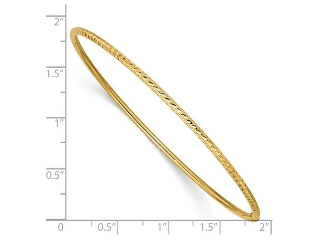 Diamond Cut 2mm Slip On Bangle in 14K Yellow Gold