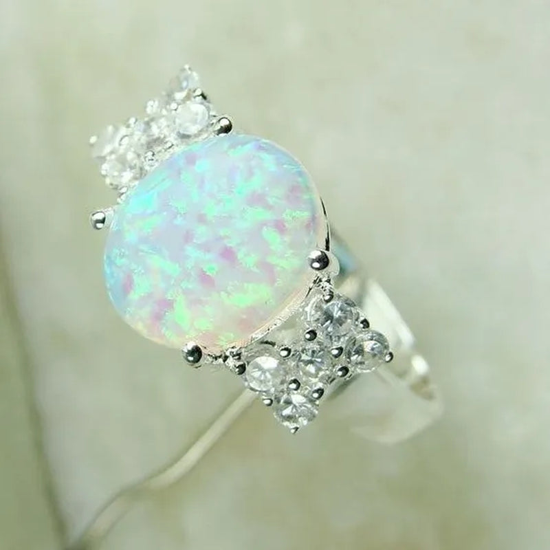 Princess Charm Crystal 925 Sterling Silver Fire Opal Ring Anniversary Gift Engagement Bridal Wedding Rings Jewelry for Women Ladies Size 4-12