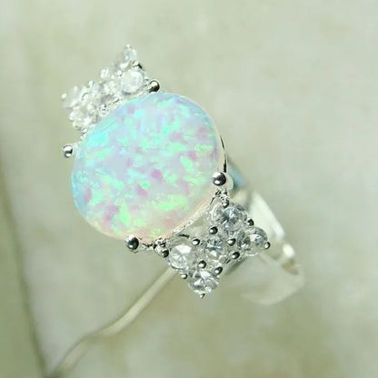 Princess Charm Crystal 925 Sterling Silver Fire Opal Ring Anniversary Gift Engagement Bridal Wedding Rings Jewelry for Women Ladies Size 4-12