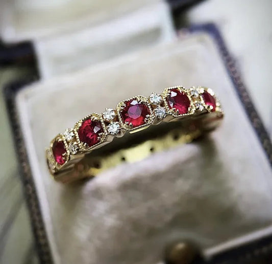 Natural 5.66ct Ruby、white  Diamond 14k Yellow Gold Ring Size5-11