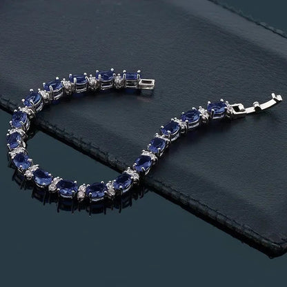 925 Sterling Silver Gorgeous Oval Ruby Amethyst Aquamarine Sapphire and round Sparkling Cubic Zirconia CZ Tennis Bracelet Jewelry Gift