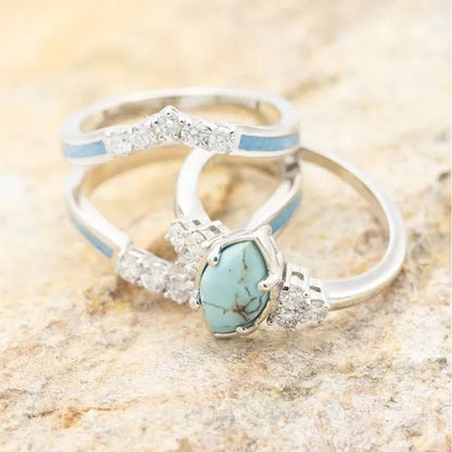 Elegant Fashion Creative Vintage Turquoise Ring Natural Turquoise Diamond Ring Women'S Ring Classic Ring Set Wedding Engagement Wedding Ring Jewelry Birthday Party Anniversary Gift