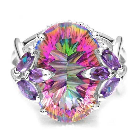 10Ct Concave Mystic Fire Rainbow Topaz Cocktail Ring