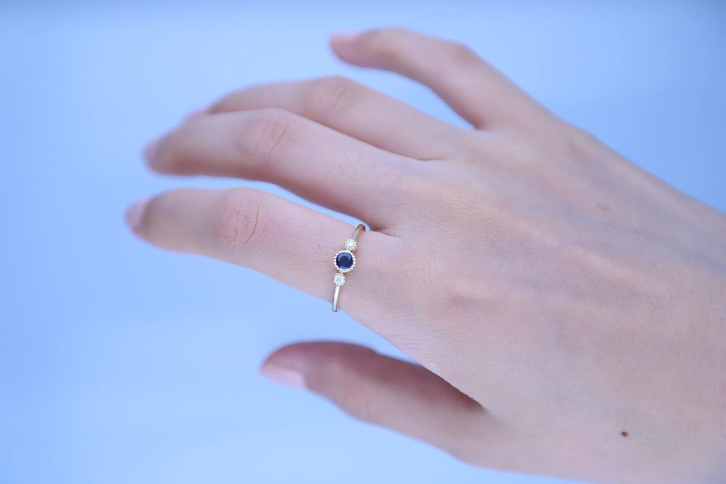 10K Yellow Gold Genuine Blue Sapphire Ring with Diamonds for Women Holiday Gifts | Ethically, Authentically & Organically Sourced (Round-Cut) Shaped Sapphire Jewelry for Her | Sapphire Ring for Women Holiday Gifts