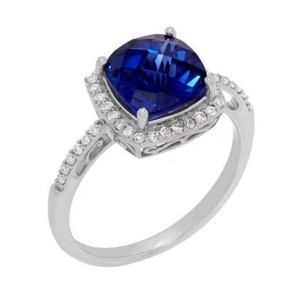 Created Sapphire Ring with Diamond Accent in 14K White Gold