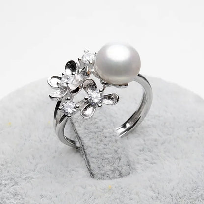 Flower 925 Sterling Silver White Natural Freshwater Cultured Pearl Ring for Women'S Fine Jewelry