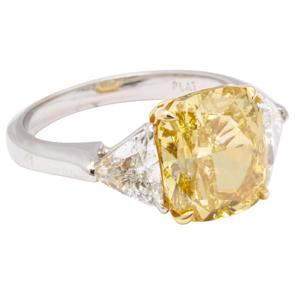 GIA Certified 4 Carat Fancy Intense Yellow Diamond Platinum Ring