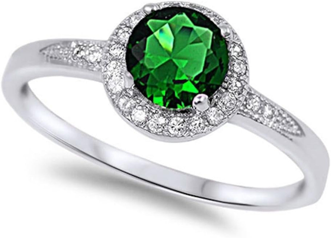 1.25Ct Halo Set Solitaire Cubic Zirconia & Simulated Gemstone Promise Engagement Ring .925 Sterling Silver Ring Sizes 3-12 Colors