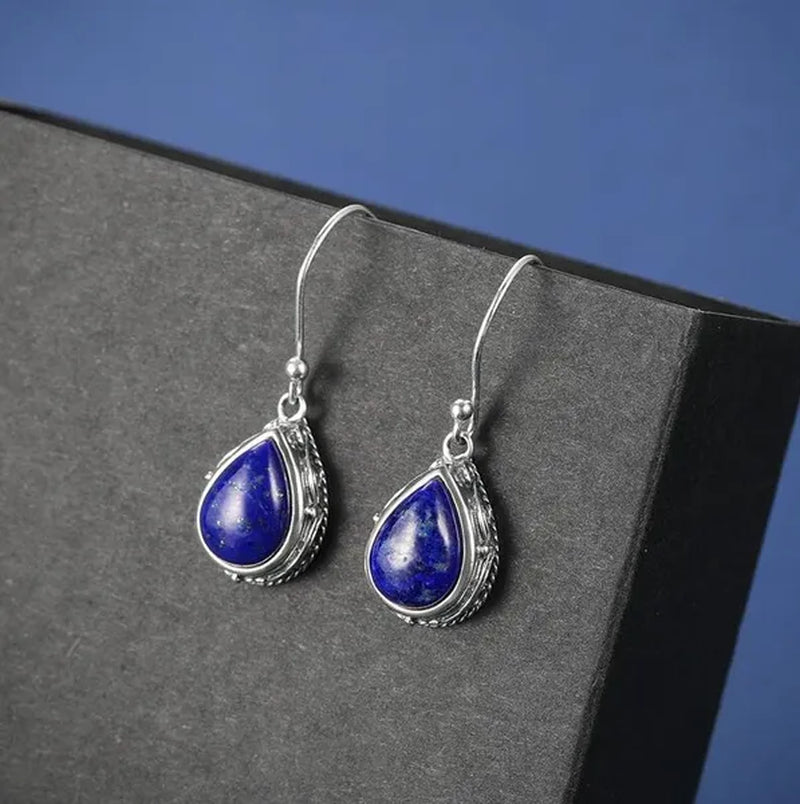 925 Sterling Silver Jewelry Water Drop Earrings for Women Natural Lapis Lazuli Earrings