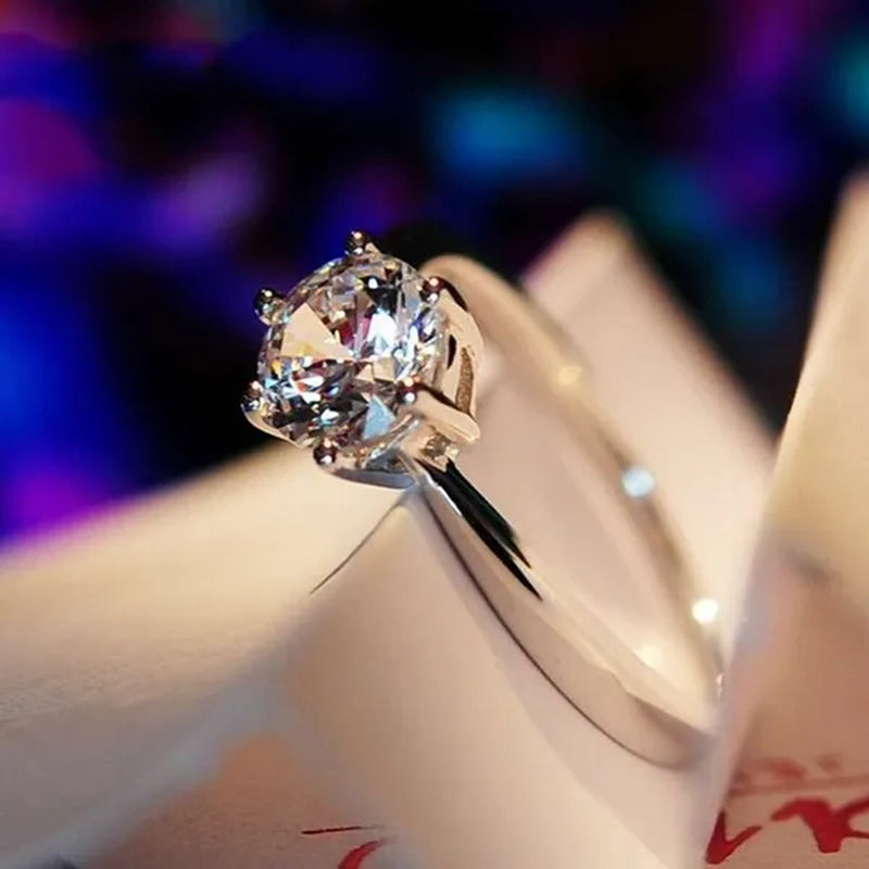Princess 925 Silver Six Claw Ring Dainty Jewelry Round White AAA CZ Diamond Earrings Ear Studs Wedding Gifts