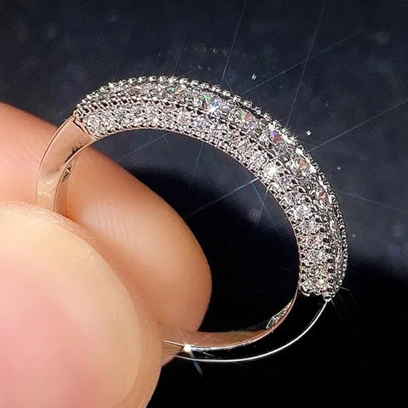 Women Ring 925 Sterling Silver Plated Micro Inlay Cubic Zirconia Ring Bridal Romantic Wedding Eternity Jewelry Anniversary Gift