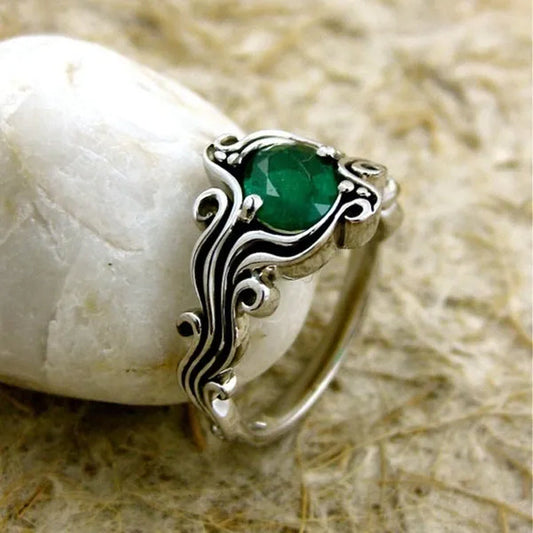 Vintage Green Gemstone Anniversary Ring 925 Sterling Silver Tsavorite Vine Ring for Women Ladaies Jewelry