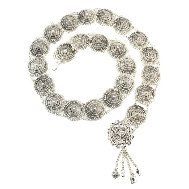 Vintage Silver Waist Chain Bells Metal Tassel Belly Chain Charm Belt Chains Body Jewelry