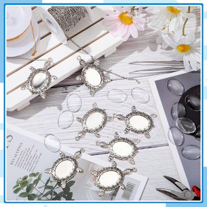 40 Pieces Antique Silver Turtle Pendant Settings, Include 20 Blank Turtle Pendant Tray with 0.71 X 0.98 Inch Oval Cabochons Base for DIY Jewelry Making