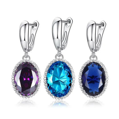 Luxury Earrings Attractive Silver Huge Purple Amethyst Engagement Wedding Earrings