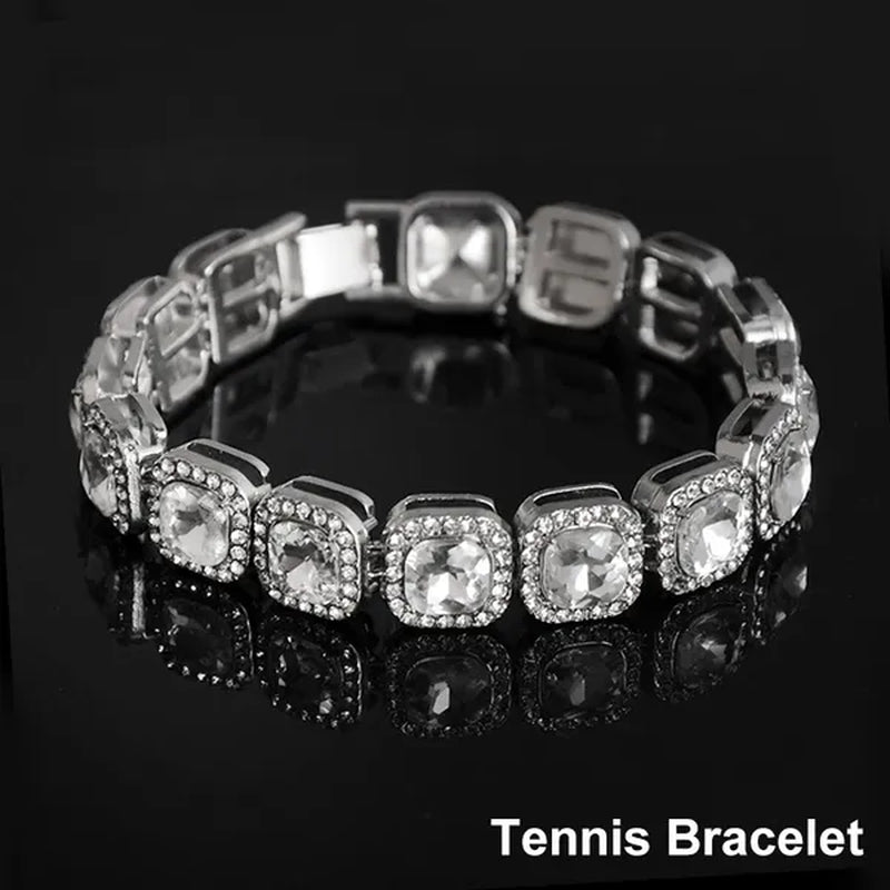 Hip Hop Bracelet Cuban Link Bracelet Ice Out Tennis Bracelet for Men and Women Hip Hop Jewelry
