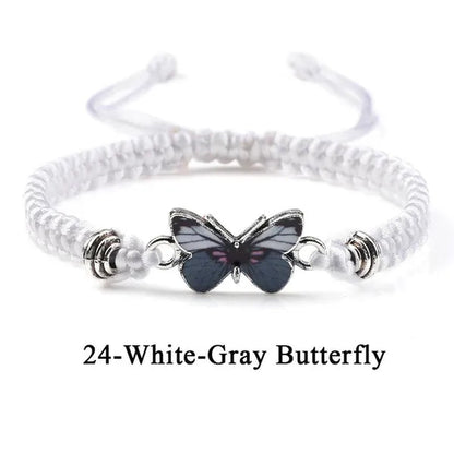 2022 Hot Adjustable Braided String Bracelet for Women Grey Butterfly Pendant Handmade Charm Bangles Fashion Girl Jewelry