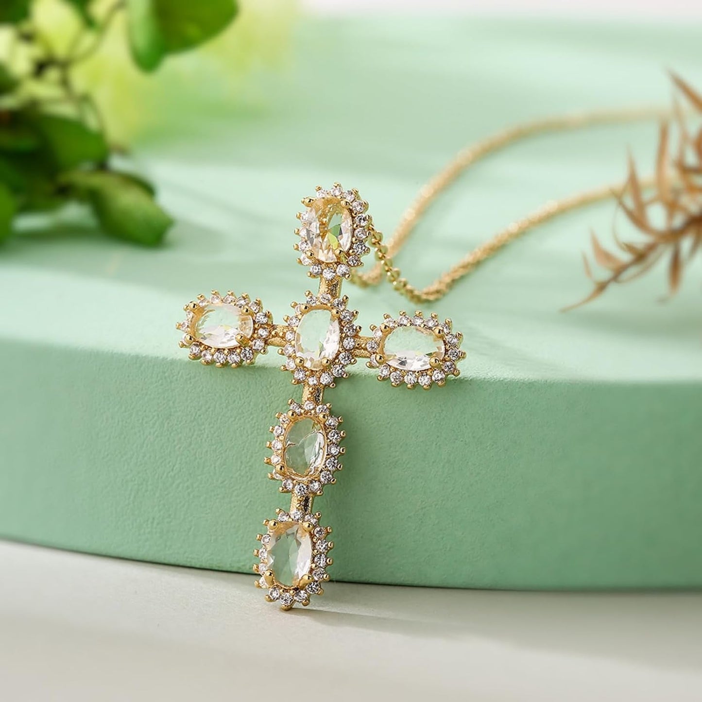 Gold Cross Necklace for Women - Handmade CZ Dainty Faith Pendant Necklace, 18K Plated Hypoallergenic Jewelry Gifts