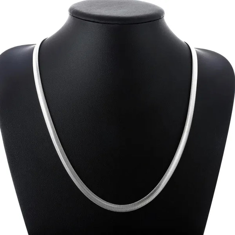 Women's Charm 925 Sterling Silver 6MM Fine Soft Flat Snake Chain Bracelets Elegant Necklace Bridal Wedding Jewelry Set