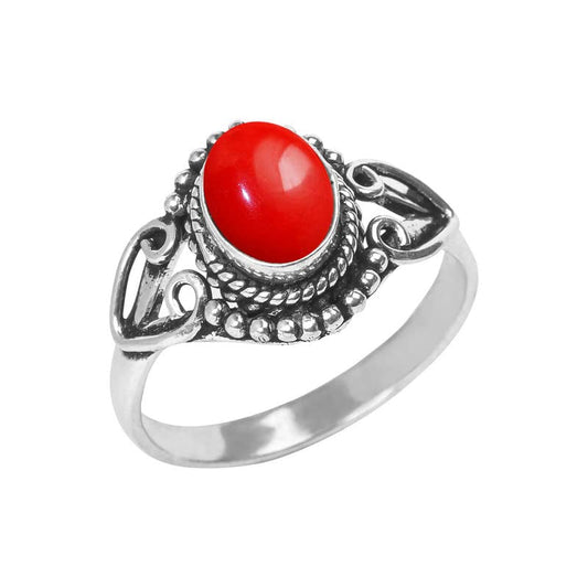 Coral Stone Ring, Silver Ring, Silver Overlay Handmade Ring, Bohemian Jewelry, Silver Ring for Women Girls Size US 7, Christmas Gift, Anniversary Gift, Gift for Her Ring Size 7