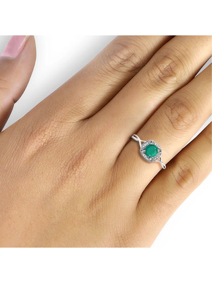 0.46 Carat T.G.W. Emerald Gemstone and White Diamond Accent Sterling Silver Ring