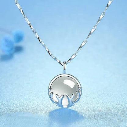Fine Silver Color  Antlers Shape Bezel Setting Round Cut Moonstone Pendant Necklace for Women Romantic Wedding Jewelry Gift