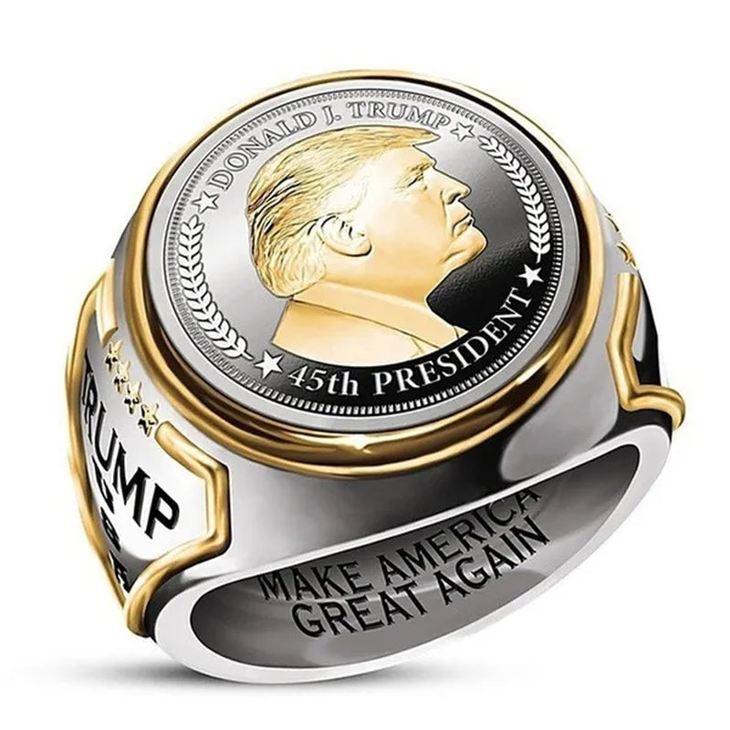 USA President Trump Statue Commemorative Coin Rings Trump Supporters Titanium Steel Jewelry Successfully Elected Souvenir Gift