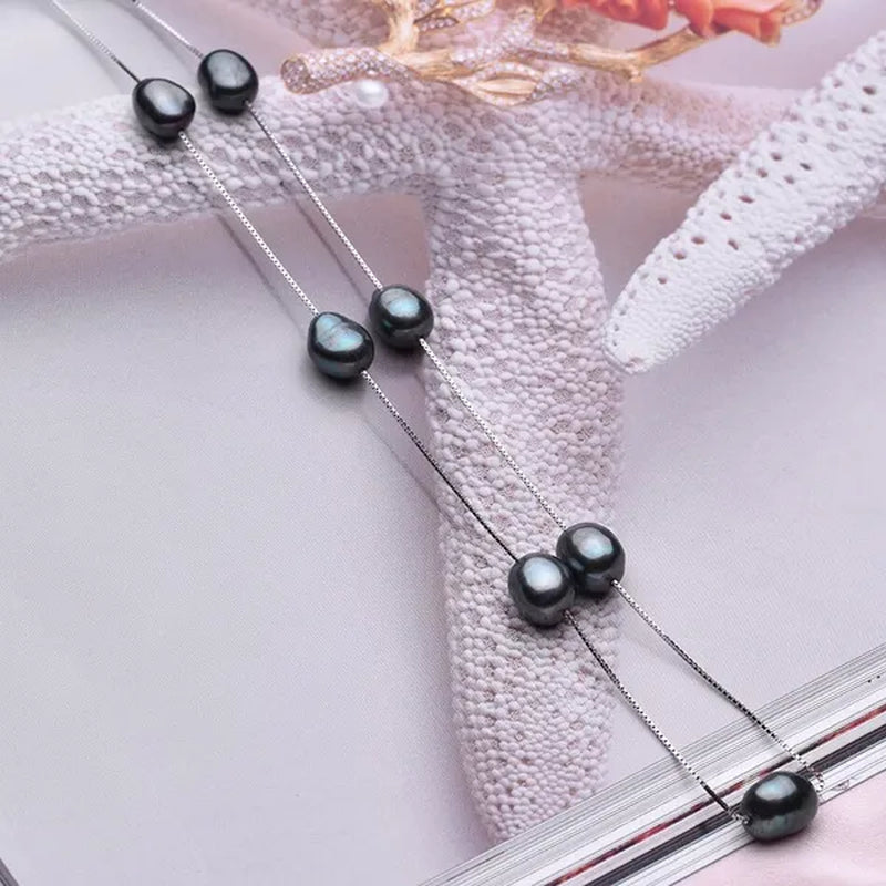 Real Pure 925 Sterling Silver Chain Necklace For Women Party Gift Natural Baroque Black Pearl Necklace Fine Jewelry Wholesale